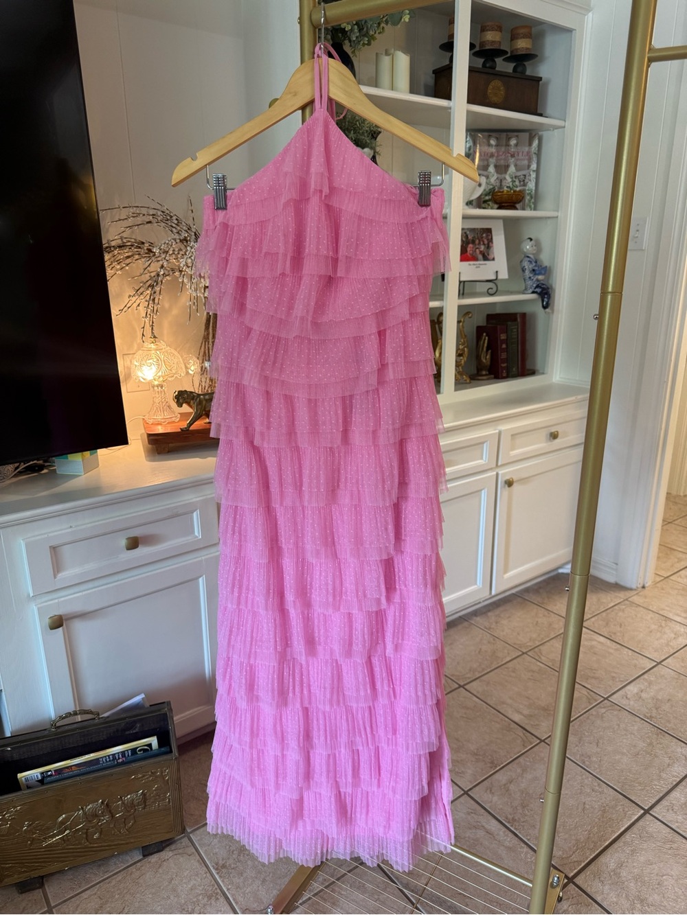 Gianni Bini Pink Tiered Ruffle Maxi Dress Size 2